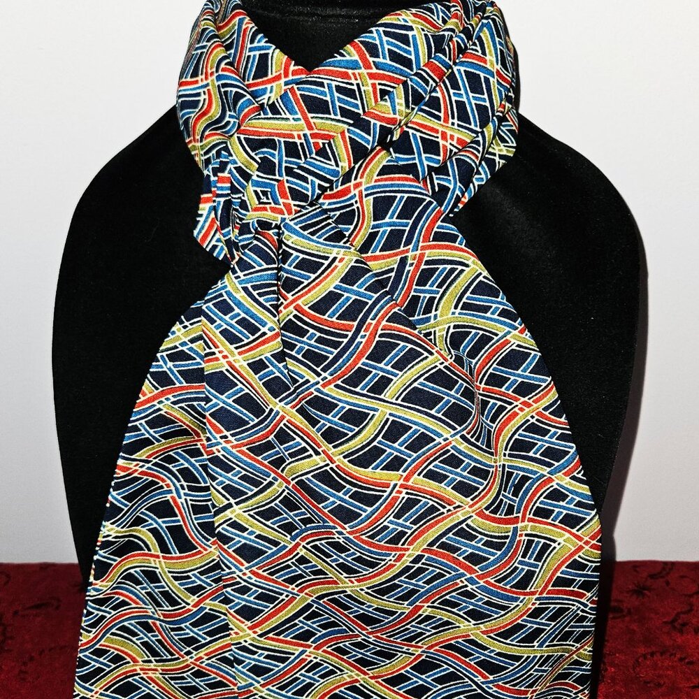 Japanese Kimono Scarf S4356 - Navy Blue Ribbons Wool